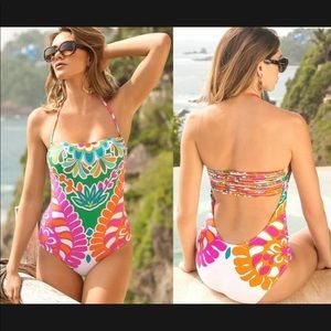 Trina Turk Tamarindo Bandeau Strappy Back One Piece Swimsuit size 10